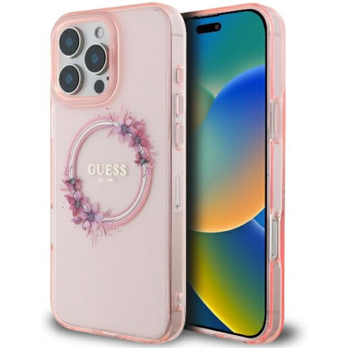 GUESS - iPhone 16 Pro - Phone Case - Pink - Flowers Wreath