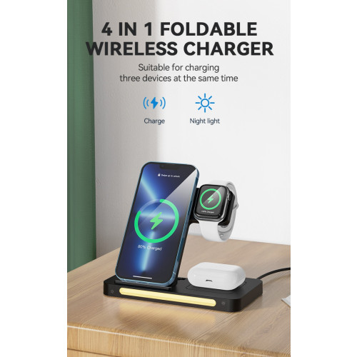 MG - 3-in-1 Draadloze Oplader Met Led Verlichting - 15W - Wireless Charger - Geschikt Voor Iphone 12