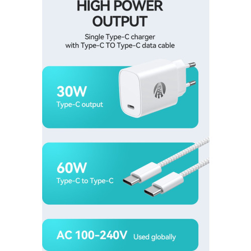 MG - Adapter Met Kabel - GaN Technologie - 30W Adapter + 60W Kabel - Super Fast Charging - Wit - 1 P