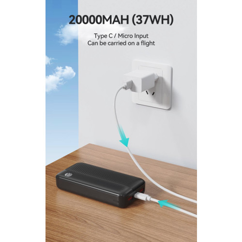 MG - Draagbare Powerbank - 2 Apparaten Tegelijk Opladen - 20000Mah Zwart