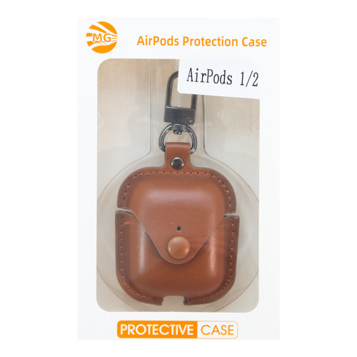 MG - Premium Hoesje Geschikt Voor Airpods 1 / 2 Case Bruin Oplaadcase Leer