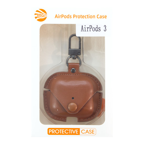 MG - Premium Hoesje Geschikt Voor Airpods 3 Case Bruin Oplaadcase Leer