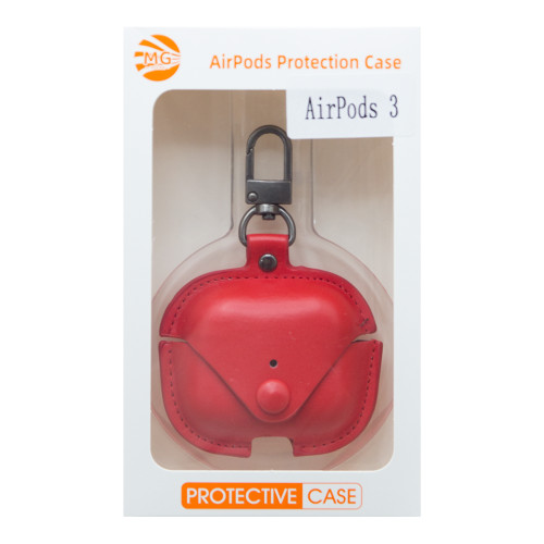 MG - Premium Hoesje Geschikt Voor Airpods 3 Case Rood Oplaadcase Leer