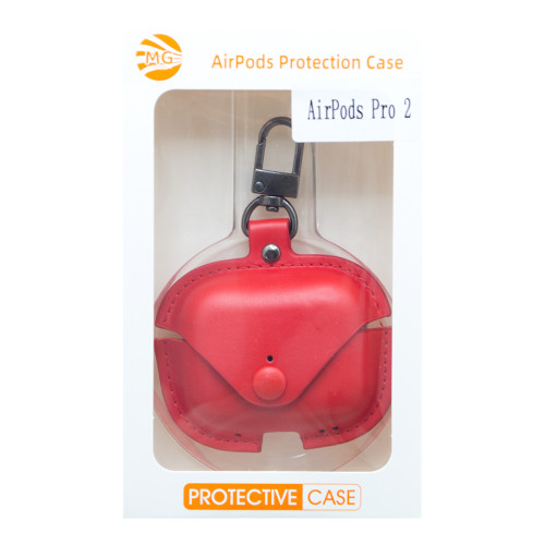 MG - Premium Hoesje Geschikt Voor Airpods Pro 2 Case Rood Oplaadcase Leer