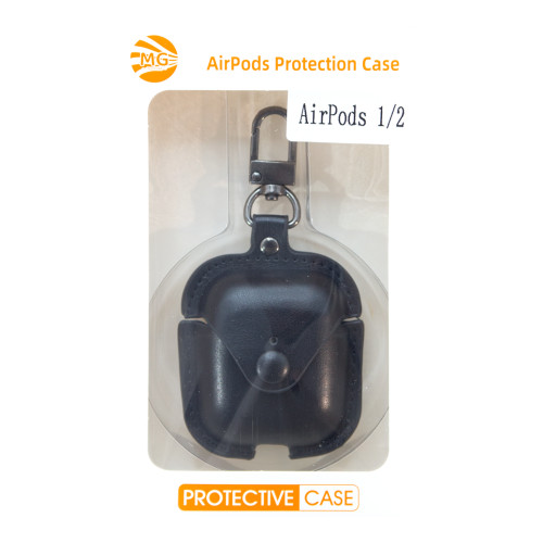 MG - Premium Hoesje Geschikt Voor Airpods 1 / 2 Case Zwart Oplaadcase Leer