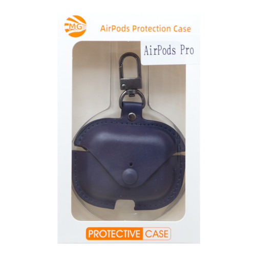 MG - Premium Hoesje Geschikt Voor Airpods Pro Case Blauw Oplaadcase Leer