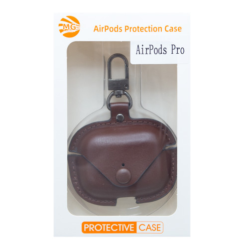 MG - Premium Hoesje Geschikt Voor Airpods Pro Case Donker Bruin Oplaadcase Leer