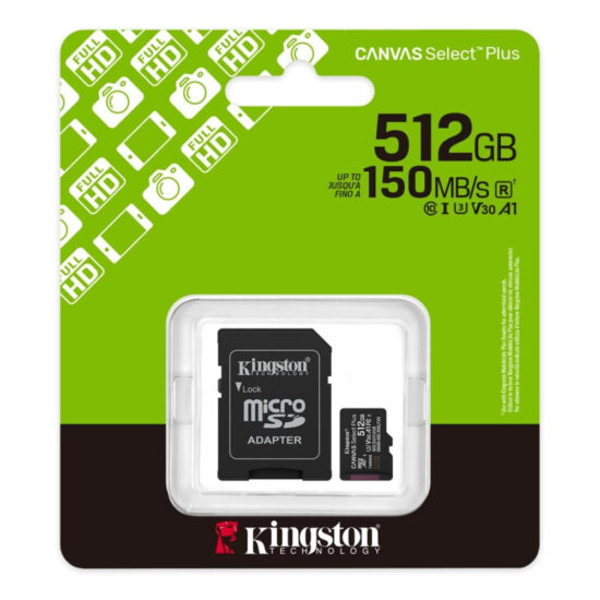 Kingston Canvas Select ´´Plus 512GB - 150MB/S - kaart+adapter