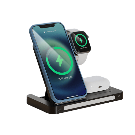 MG - 3-in-1 Draadloze Oplader Met Led Verlichting - 15W - Wireless Charger - Geschikt Voor Iphone 12