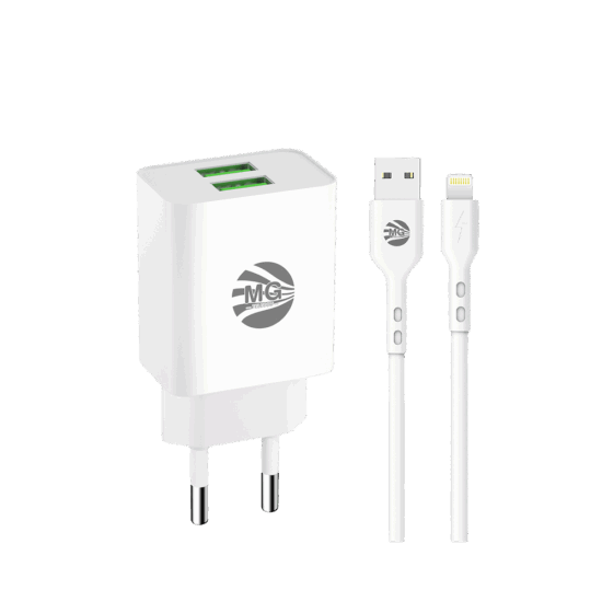 MG - Pin 8 - GaN Technologie - 2,4A - Super Fast Charging - Wit - 2 Poort Type C - Met Kabel