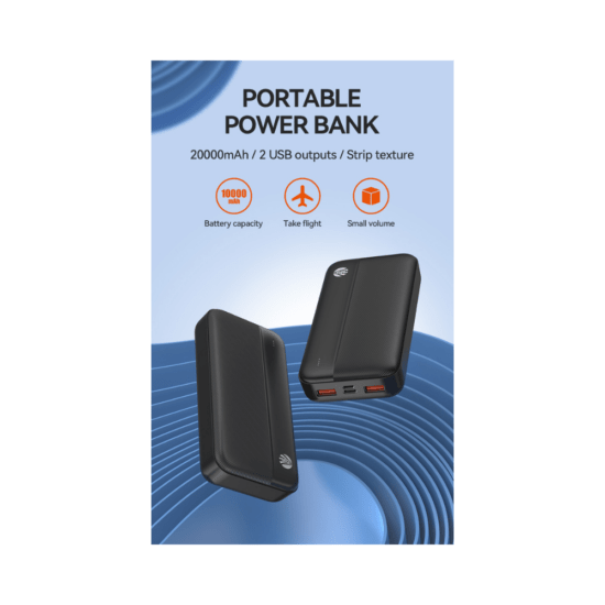 MG - Draagbare Powerbank - 2 Apparaten Tegelijk Opladen - 20000Mah  - Zwart