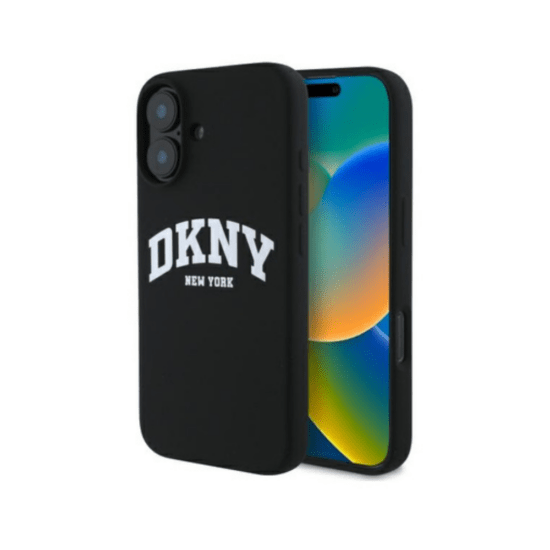DKNY iPhone 16 Arch Logo - Liquid Silicone - MagSafe Case - Black