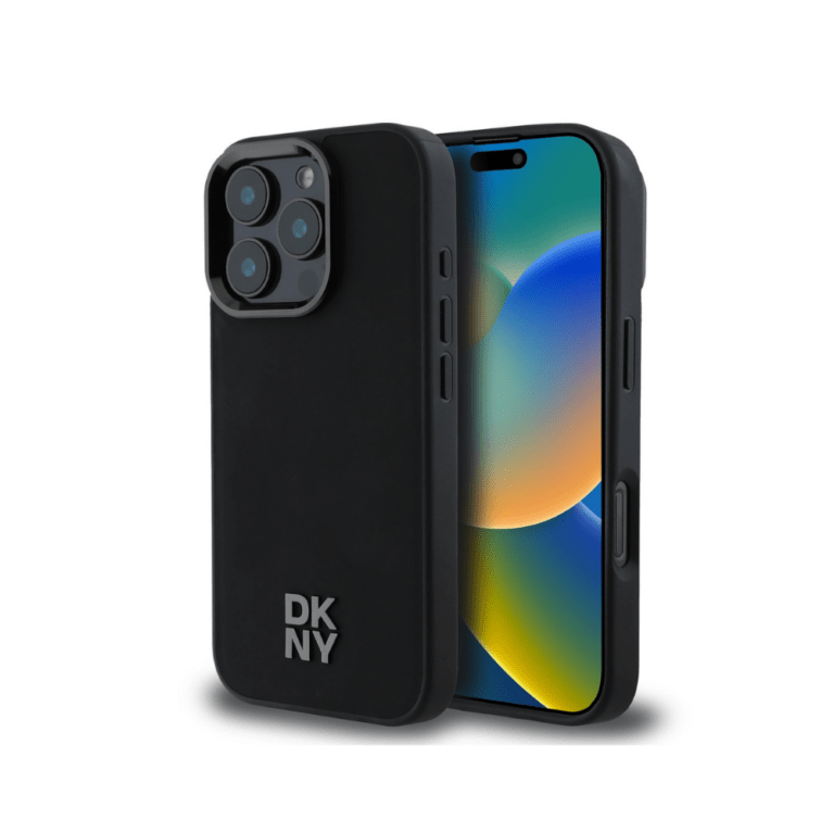 DKNY iPhone 16 Pro Stack Logo - PU Leather - MagSafe Case - Black