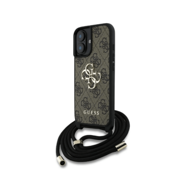 Guess iPhone 16 4G Logo - PU Leather Crossbody Strap Case - Brown