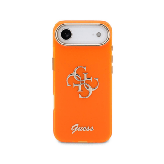 Guess iPhone 17 Air Case - 4G Script Metal Logo - Silver Edge - Orange