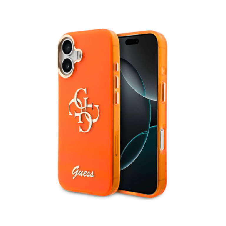Guess iPhone 17 Case - 4G Script Metal Logo - Silver Edge - Orange
