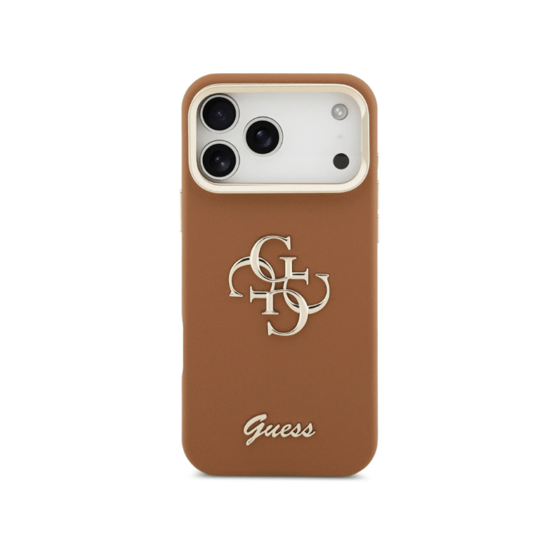 Guess iPhone 17 Pro Max Case - Camera Frame Stand - PU Leather Grained - Brown