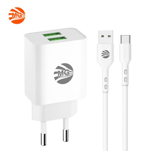 MG CDA151C - USB Adapter met Kabel - 2 USB Poorten - 1m Kabel - USB to Type-C - 2.4A