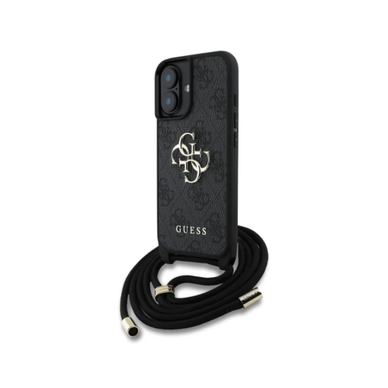 Guess iPhone 16 4G Logo - PU Leather Crossbody Strap Case - Black