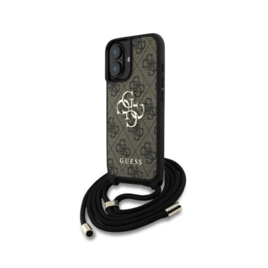 Guess iPhone 16 4G Logo - PU Leather Crossbody Strap Case - Brown