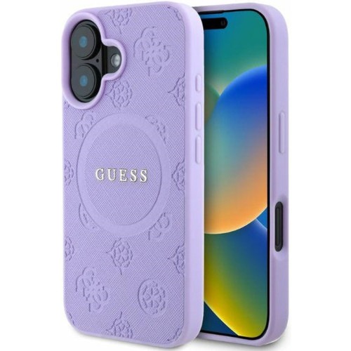 GUESS - iPhone 16 - Phone Case - Purple - Saffiano Peony (MagSafe)