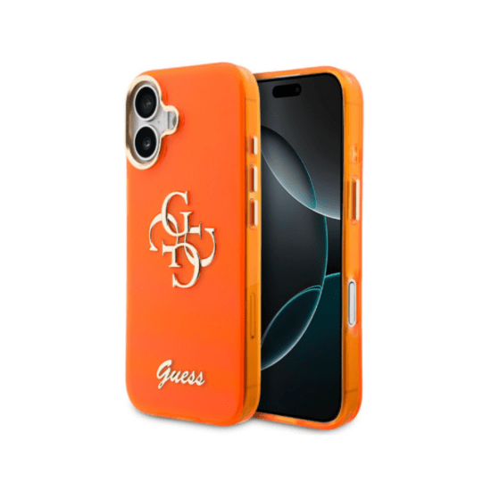 Guess iPhone 17 Case - 4G Script Metal Logo - Silver Edge - Orange