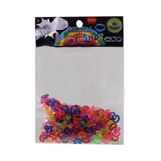 Loom bands 200 stuks met gekleurde C clips.