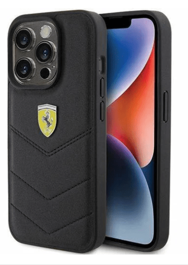 Ferrari Case - iPhone 15 Pro - Leather Stitched Lines - Black