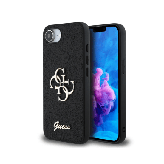 Guess iPhone 16e/17e Case - PU Fixed Glitter 4G Logo - Black