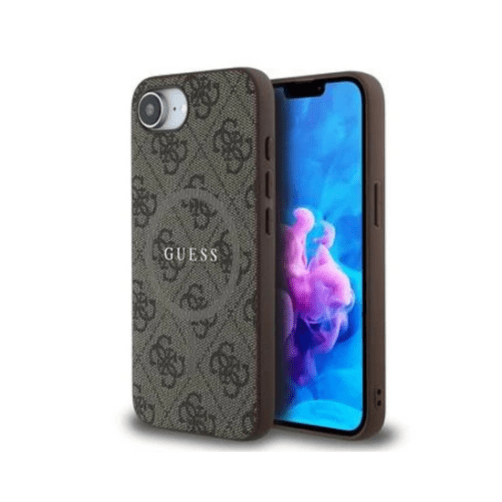 Guess iPhone 16e/17e MagSafe Case - PU Leather Colored Ring - Brown