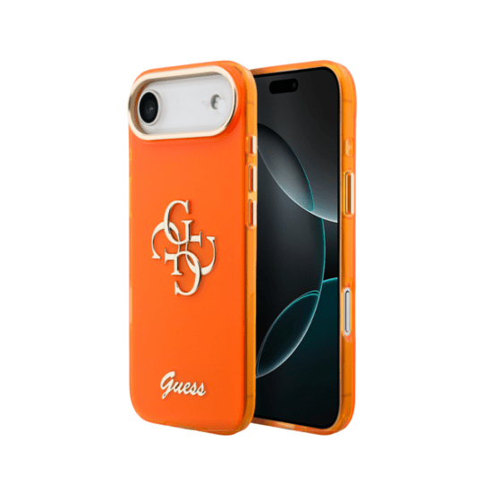 Guess iPhone 17 Air Case - 4G Script Metal Logo - Silver Edge - Orange