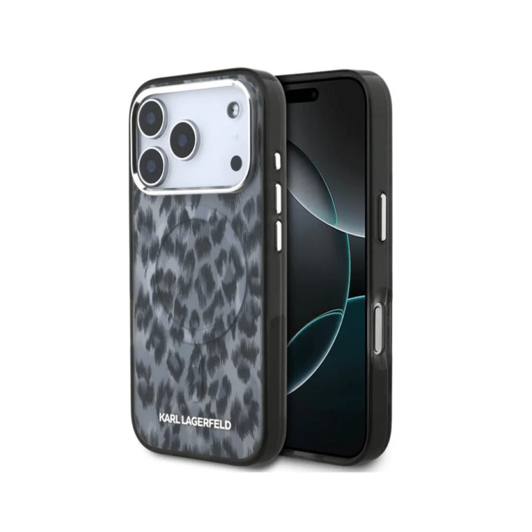 Karl Lagerfeld - iPhone 17 Pro Leopard Print Case - MagSafe - Gray