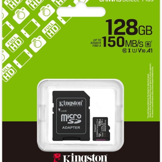 Kingston SDCS3/128GB - Canvas Select Plus - 150MB/s - 128GB - Kaart + Adapter