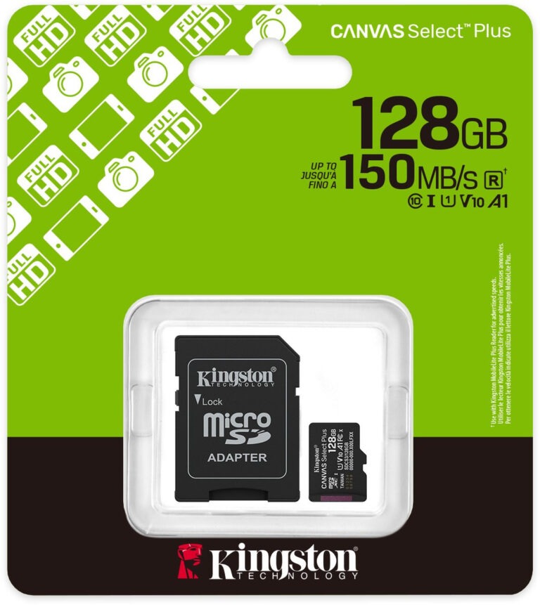 Kingston SDCS3/128GB - Canvas Select Plus - 150MB/s - 128GB - Kaart + Adapter