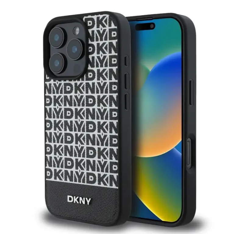 DKNY Repeat Pattern Bottom Stripe MagSafe - Hoesje voor iPhone 16 Pro - Zwart