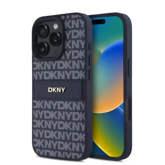 DKNY PU Leather Repeat Pattern Tonal Stripe -  Case for iPhone 16 Pro - BLAUW