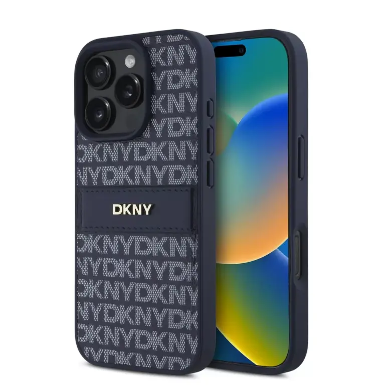 DKNY PU Leather Repeat Pattern Tonal Stripe -  Case for iPhone 16 Pro - BLAUW