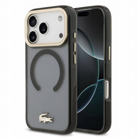 Lacoste Shockproof MagSafe Hoesje voor -  iPhone 18 Pro / 17 pro - Zwart met Goud Logo
