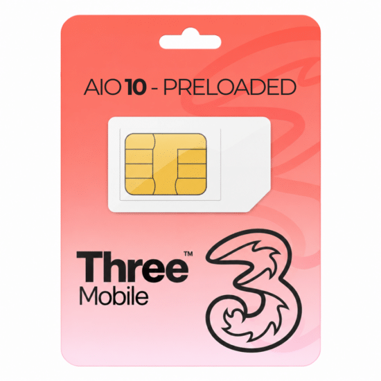 Three Mobile Preloaded AIO SIM - 10GB Data - Onbeperkt Bellen & SMS - (UK ONLY)