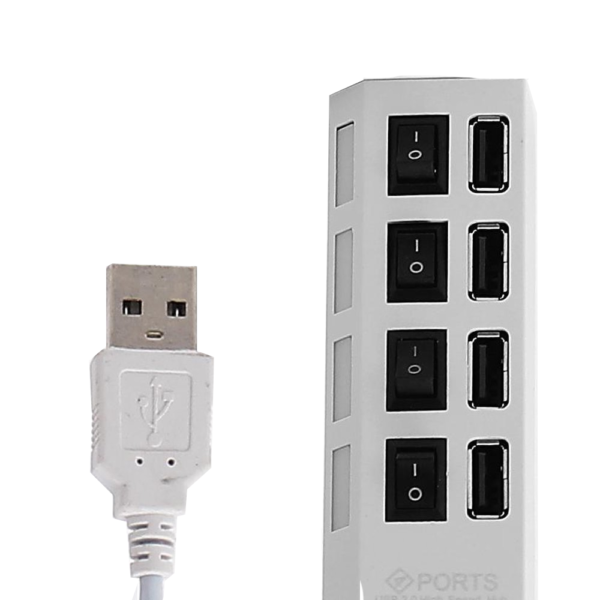 4 Poort Wit Multi USB 2.0 Hub Splitter Verdeler Switch - Voor Laptop / Apple Mac / Macbook & Windows