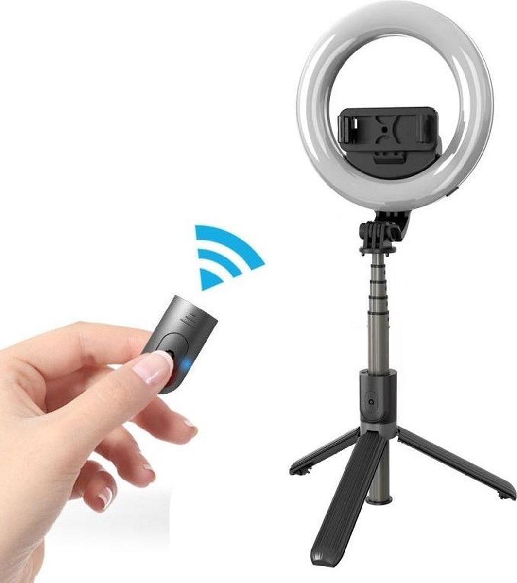 Behoren Gevoelig brandwond Multifunctionele Selfie Stick L07, statief en Bluetooth-afstandsbediening –  Tiktok Ring Light - Zwart - Topmediastore