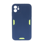 iPhone 11 - Siliconen Backcover met neon gele accenten – Donker blauw
